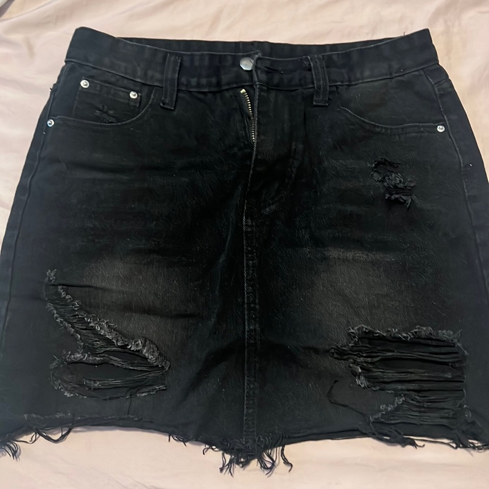 Black denim skirt